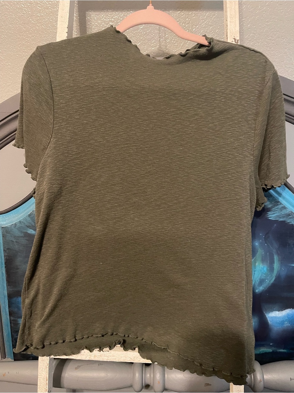 Express Olive Green Lettuce-Edge Short Sleeve Tee
